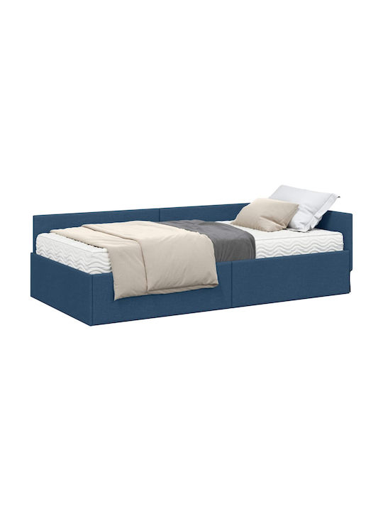 vidaXL Einzelbett Mit Stoff Blau Mit Lattenrost Für Matratze 90x190cm