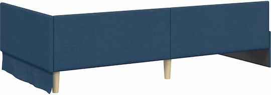 Pat Single Tapițat cu Material Albastru cu Plăci Potrivit pentru Saltea 90x190cm