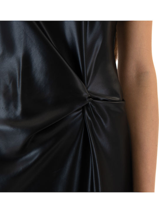 Dress Καλοκαιρινό Midi Βραδινό Φόρεμα Σατέν Μαύρο