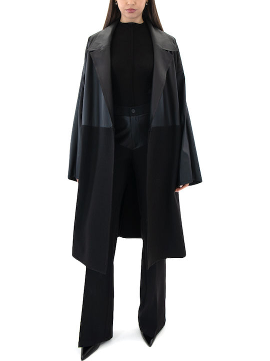 Damen Schwarz Mantel Oversized mit Gürtel