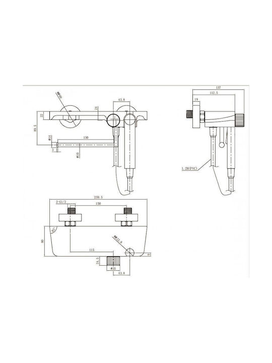 Inter Ceramic Wandmontage Wasserhahn Bidet Silber