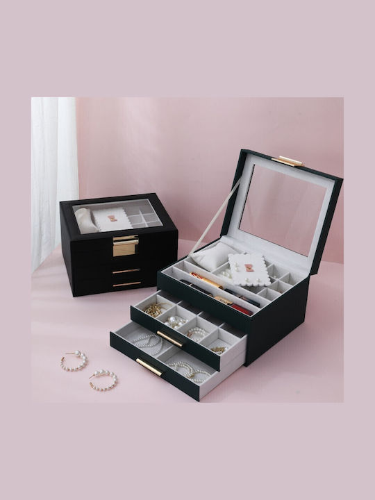 Melina's Collection Κουτί Κοσμημάτων από Δερματίνη Πράσινο 23x20x14cm