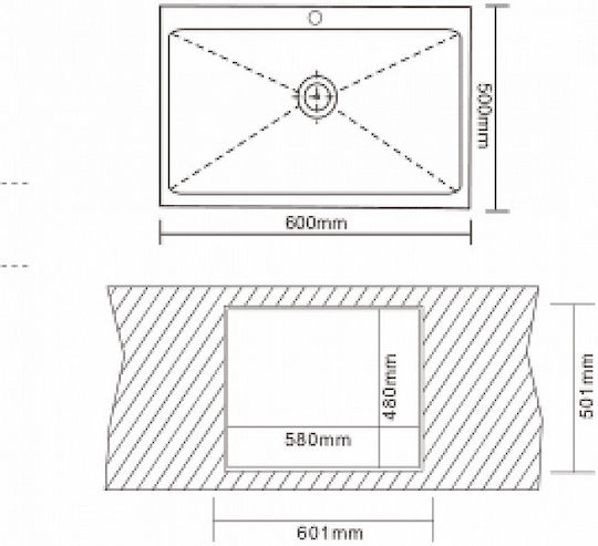 Inter Ceramic 6052 Υποκαθήμενος Inox Μ60xΠ50cm Γκρι