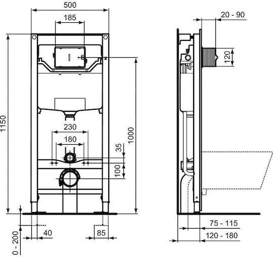 Ideal Standard Ideal Вградена Пластмаса Казанче Правоъгълена Ниско налягане