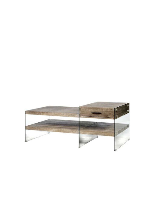 Rectangular Central Coffee Table Zlis Glass with Drawers Gray M110xW60xH45cm