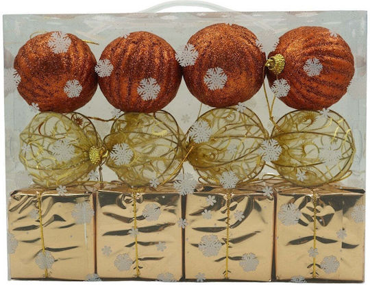 Hanging Ball Ornament Ornament Copper with Glitter Set 12pcs