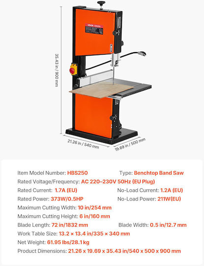 Vevor Bandă de ferăstrău TS05HPSS10INGDAGR001V2 cu Putere 373 Watt