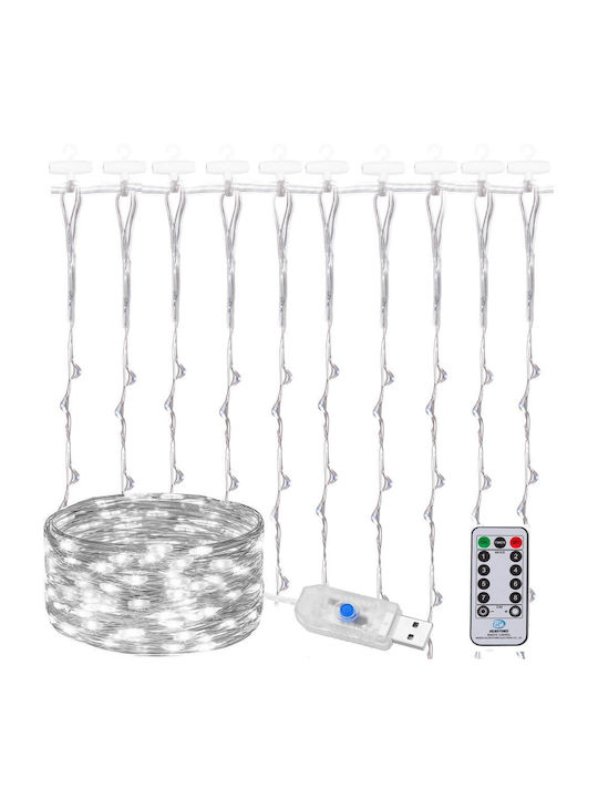 300 Lights LED 3m. x 300cm Cold White USB type Curtain 10pcs