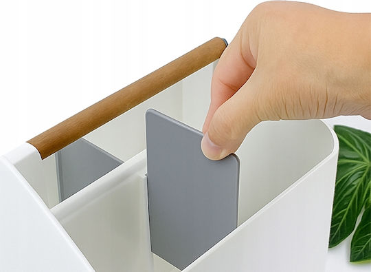 Desk Organizer Zola 4 Compartments Wooden Handle Plastic 18 X 16.5 X 16.5 Cm White