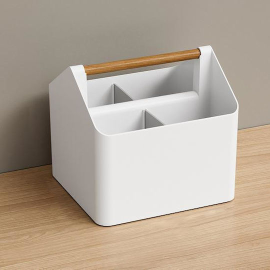 Desk Organizer Zola 4 Compartments Wooden Handle Plastic 18 X 16.5 X 16.5 Cm White
