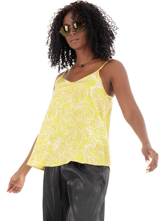 Women's Blouse Satin Sleeveless with V Neckline APPLE GREEN