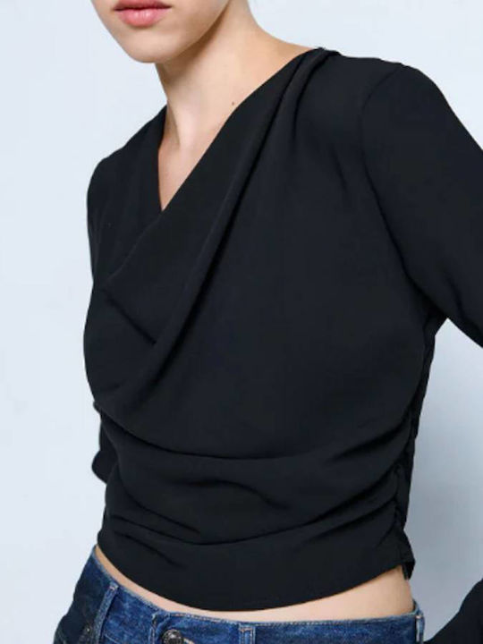 Women's Blouse Long Sleeve Drape Black