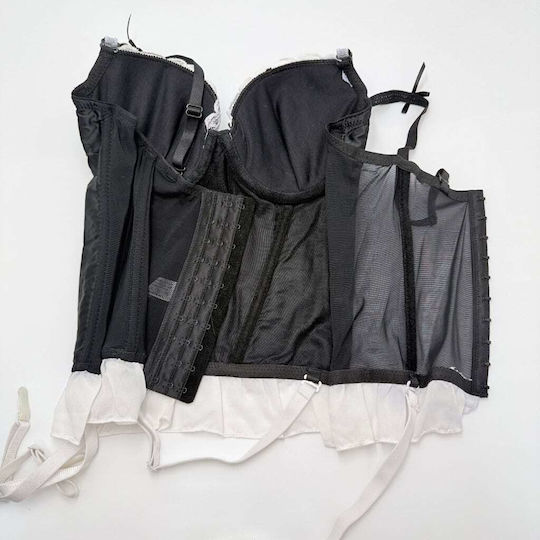 Set Lenjerie Femei Corset Dantelat Jartiere Braziliene Negre
