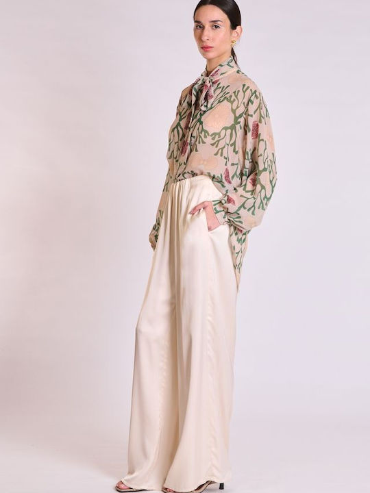 Pants Women's Fabric Trousers with Elastic Loose Fit Vanilla