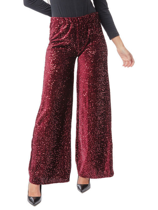 Pantaloni Largi Bordo Catifea Paiete