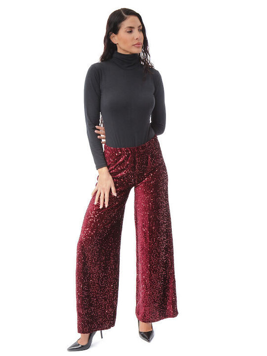 Pantaloni Largi Bordo Catifea Paiete
