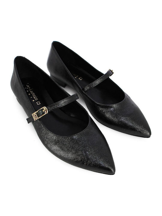 Lederne Damen Ballerinas in Schwarz Farbe