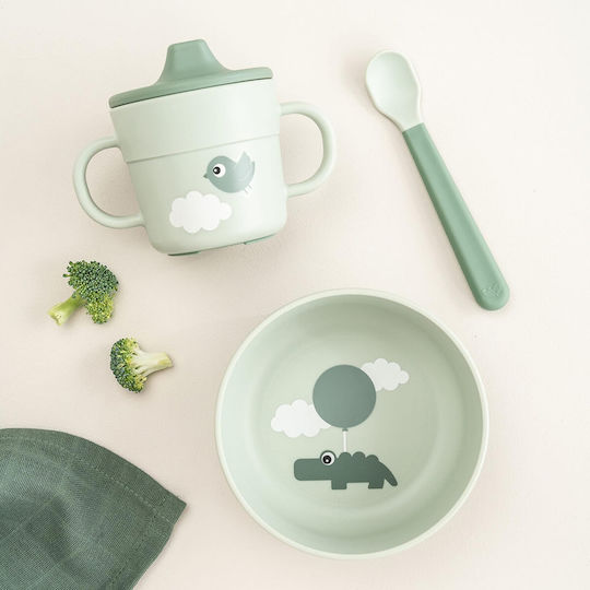 Done by Deer Feeding Set Happy Clouds made of Plastic with Non-Slip Base Green 3pcs