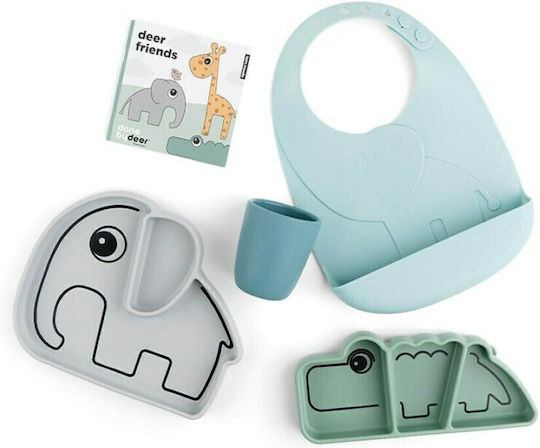 Done by Deer Friends Feeding Set Made of Blue Silicone 3 Pieces