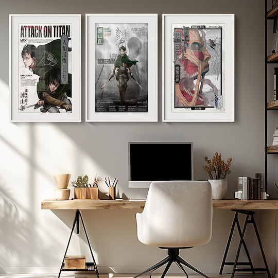 Poster Attack On Titan Levi & Mikasa Ackermann An131 21cm X 30cm White Frame PVC