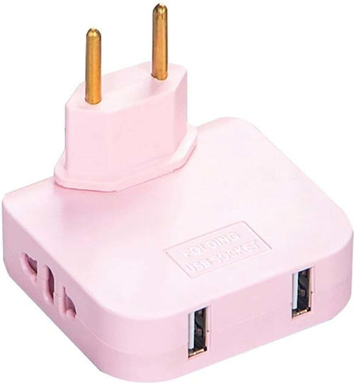 Πολύπριζο 2 Θέσεων με USB-A Ροζ