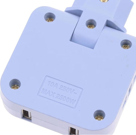Πολύπριζο 2 Θέσεων με USB-A Μπλε