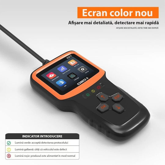Techstar V317 Auto Scan Diagnostic Tool 2.8 Inch Display Engine Error Code Reading Clearing Can Diagnosis Compatible Obd Ii Eobd Black Orange