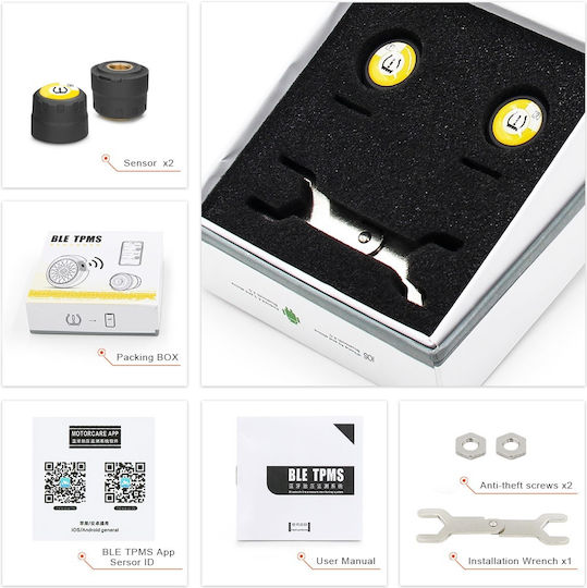 Techstar Tpms Sensor Set Bluetooth Motorcycles Tire Pressure Monitoring Compatible Android Ios