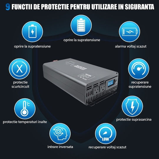 Invertor Auto Unda sinusoidală pură 1000W pentru Convertirea 24V DC în 220V AC