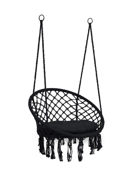 Leagăn suspendat fotoliu cu pernă material textil Negru Rezistență până la 150kg L80xL63xH57cm