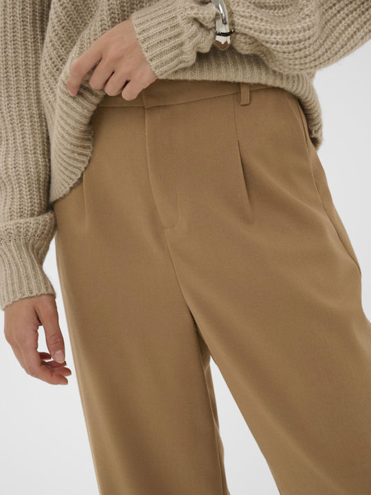 Damen Hoch tailliert Stoff Hose Coffee Open