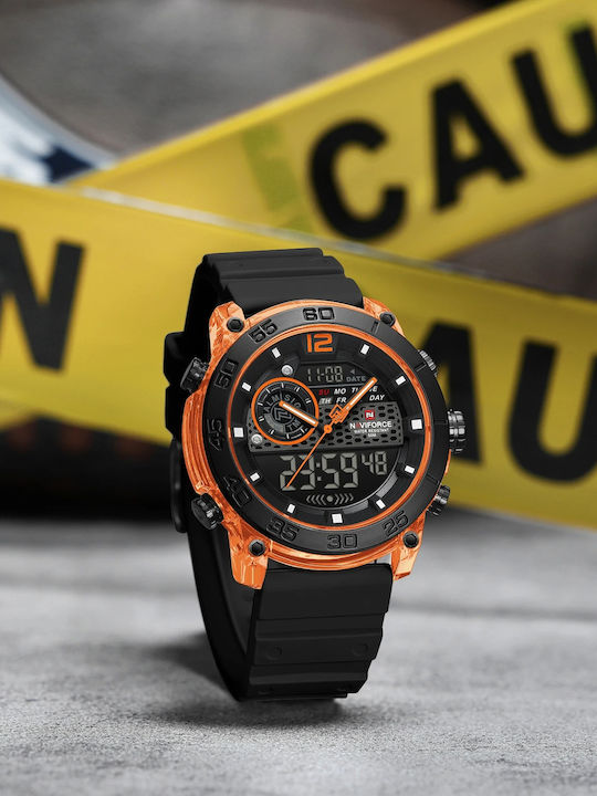 Naviforce Ceas Digital Bărbătesc 16mm cu Baterie cu Curea din Cauciuc Negru