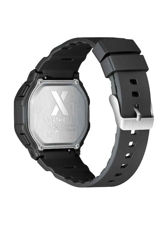 North Edge Ceas Digital Bărbătesc 13mm cu Baterie cu Curea din Cauciuc Negru
