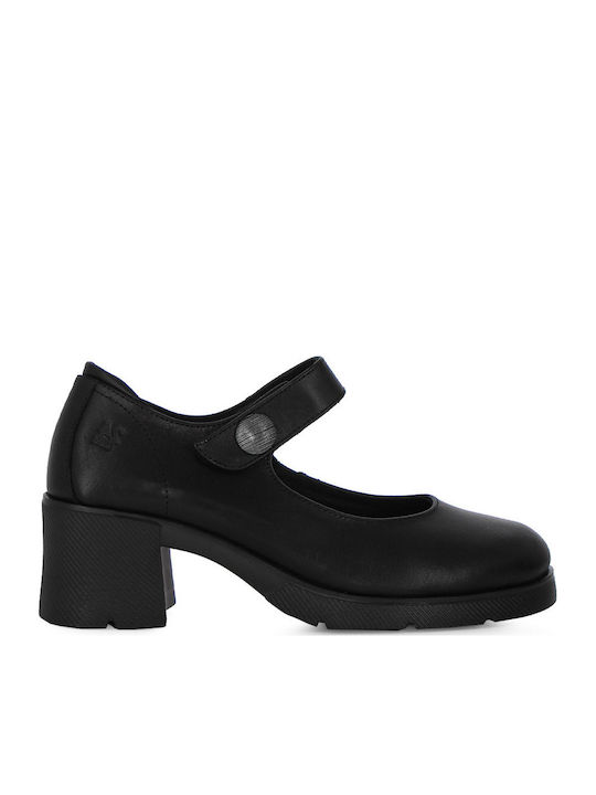 Leder Pumps mit mittelhohem Absatz Schwarz