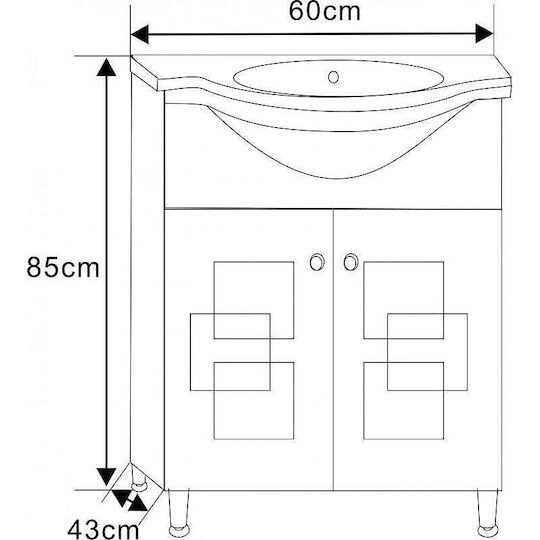 Inter Ceramic Πάγκος με Νιπτήρα Μ60xΒ43xΥ85cm Λευκός