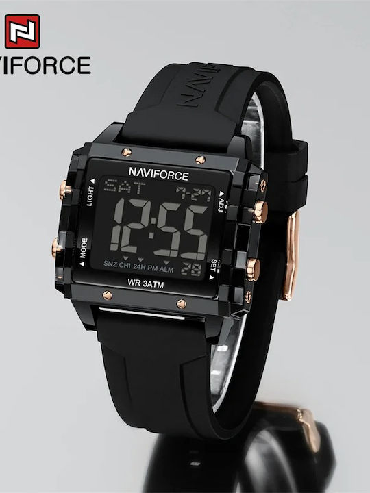 Naviforce Digital Ceas de Damă cu Negru Curea din Cauciuc