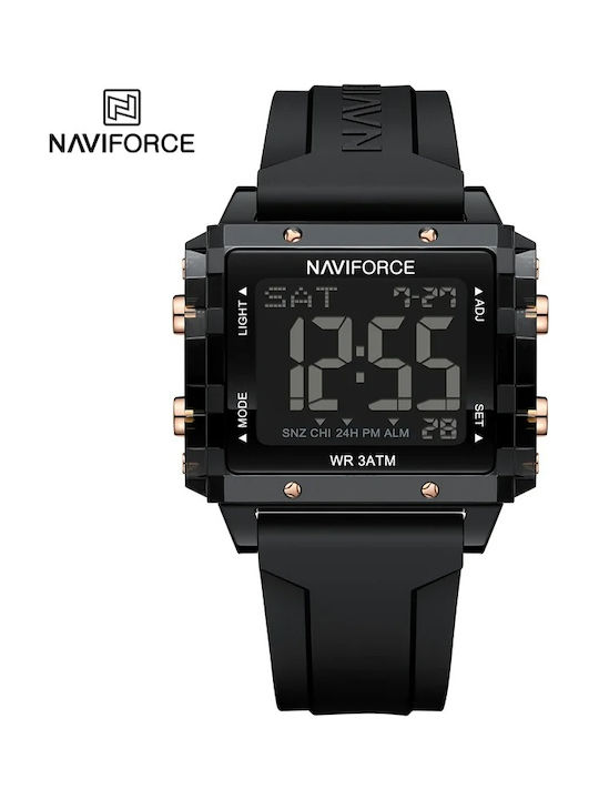 Naviforce Digital Ceas de Damă cu Negru Curea din Cauciuc