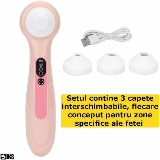 Siks Dispozitiv Electric de Curățare Facială cu Aspirare pentru Îndepărtarea Punctelor Negre 3 Niveluri de Intensitate 3 Capete de Aspirație Incluse Alb Roz