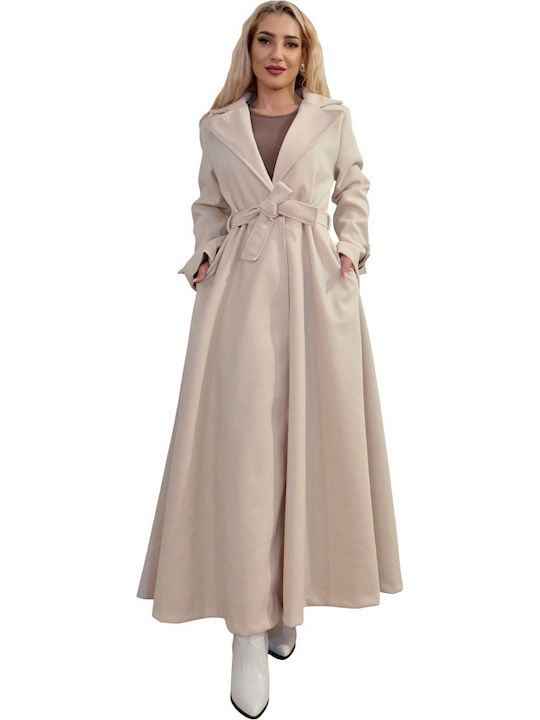 Γυναικείο White Παλτό Oversized με Κουμπιά