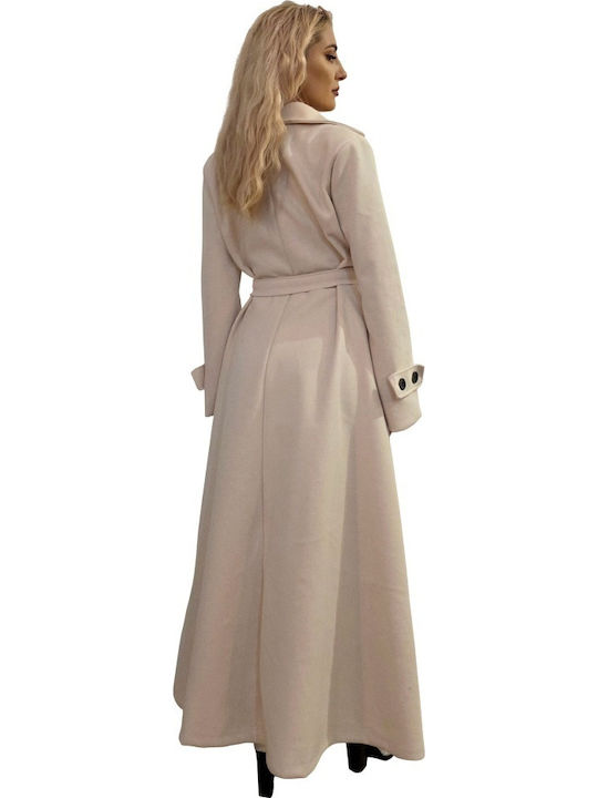 Γυναικείο White Παλτό Oversized με Κουμπιά