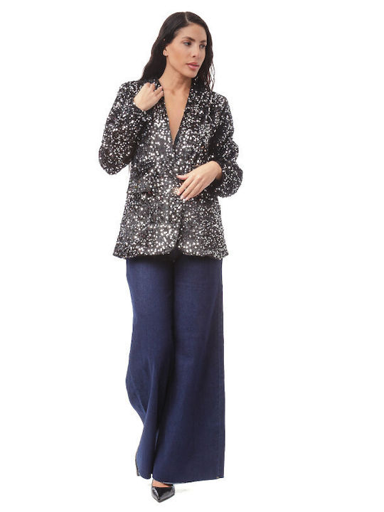 Silia D Women's Velvet Blazer Black, Silver with Sequins
