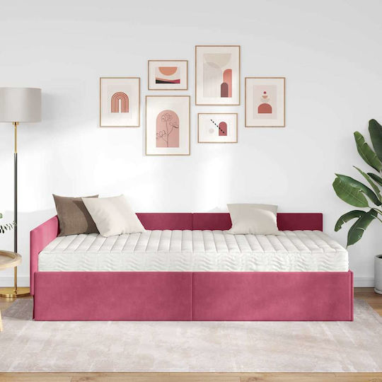 Einzelbett Mit Samt Grüner Samt Mit Lattenrost & Matratze 94x190cm