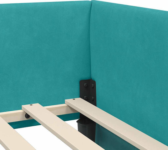 Single Wooden Bed Turquoise with Slats and Mattress 100x200cm