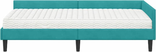 Single Wooden Bed Turquoise with Slats and Mattress 100x200cm