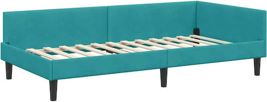 Single Wooden Bed Turquoise with Slats and Mattress 100x200cm