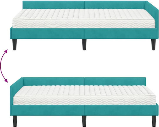 Single Wooden Bed Turquoise with Slats and Mattress 100x200cm