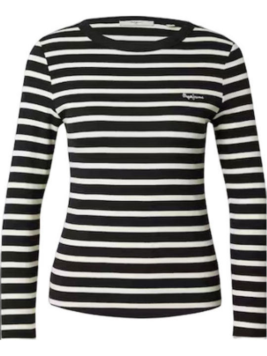 Women's Blouse Cotton Long Sleeve Striped Black