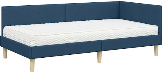 Bett Einzelbett Mit Stoff bezogen Blue mit Latten & Matratze 100x200cm