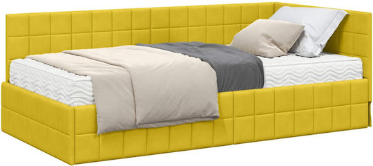 Einzelbett Mit Samt Gelb Mit Lattenrost & Matratze 100x200cm