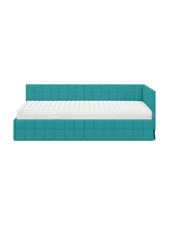 Ein Einzelbett Mit Samt Türkis Mit Lattenrost & Matratze 94x200cm